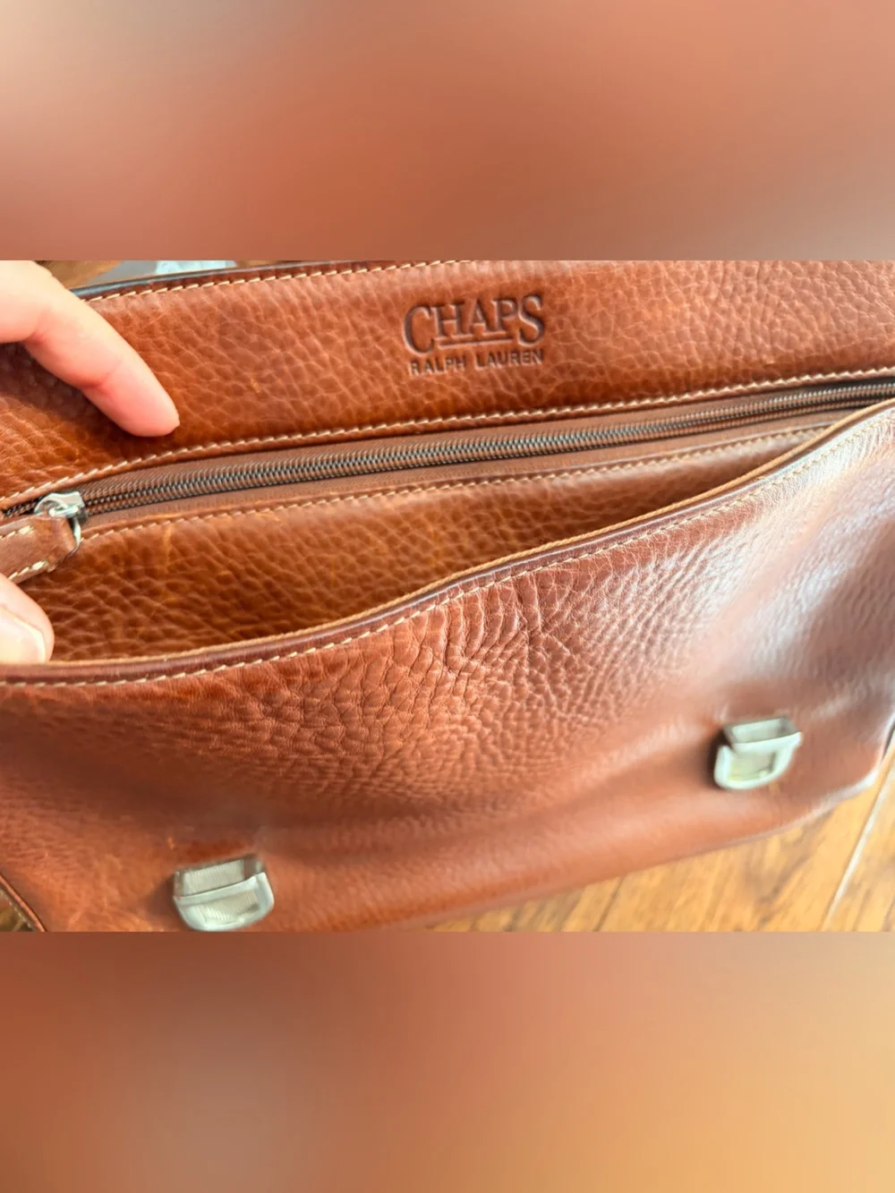 Ralph Lauren Chaps Leather Messenger Bag in Cognac Brown